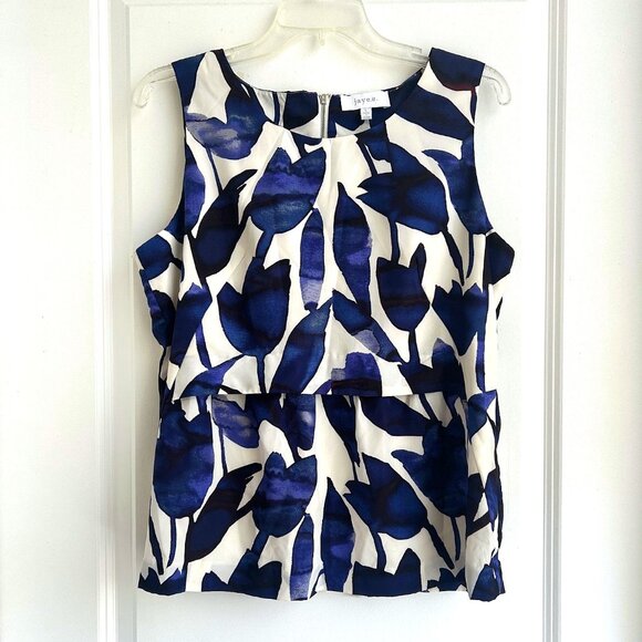 Jay.e blue abstract floral shell sleeveless top blouse size large zipper detail - Picture 2 of 10